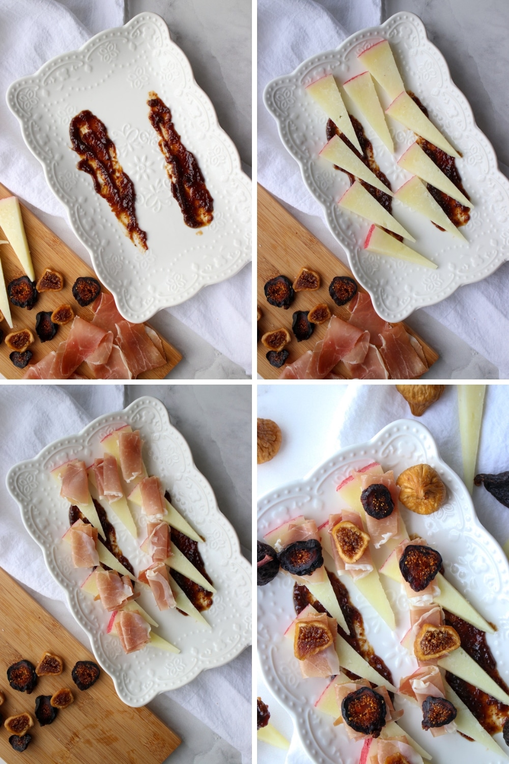 four photos showing how to make Manchego Fig Bites