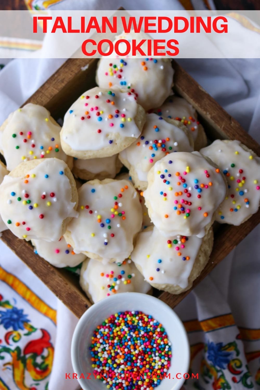 These cookies are soft and pillowy with an almond flavor. They are dipped in a creamy almond glaze and topped with fun and colorful sprinkles. via @krazykitchenmom