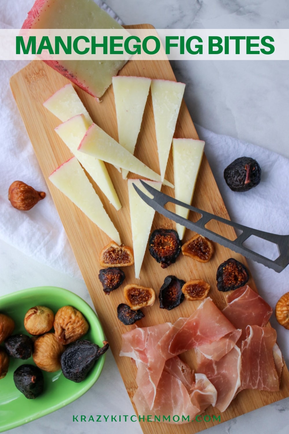 Buttery Nutty Manchego cheese paired with fresh fig slices, fig jam, and prosciutto make the perfect 2-bite handheld appetizer. This super simple appetizer will definitely be on my holiday appetizer menu this year! via @krazykitchenmom