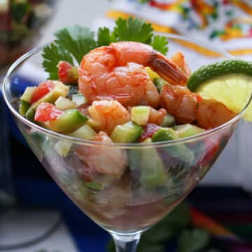 Mexican Shrimp Cocktail in a martini glass