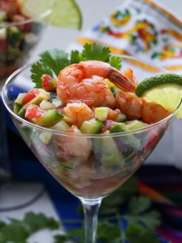 Mexican Shrimp Cocktail in a martini glass
