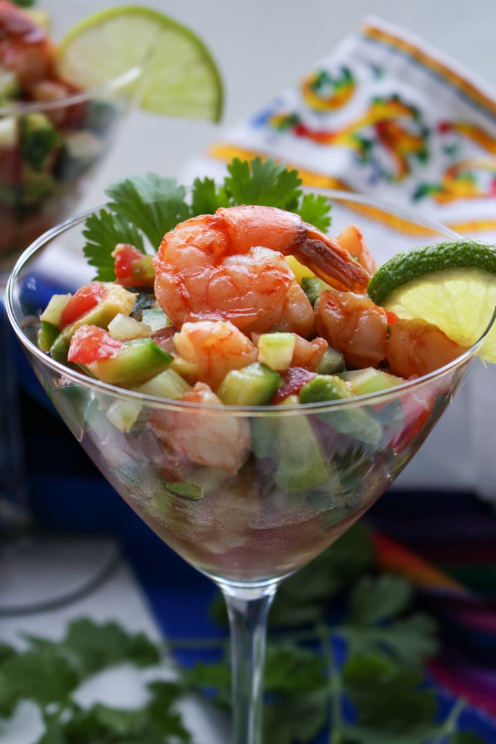 Mexican Shrimp Cocktail in a martini glass