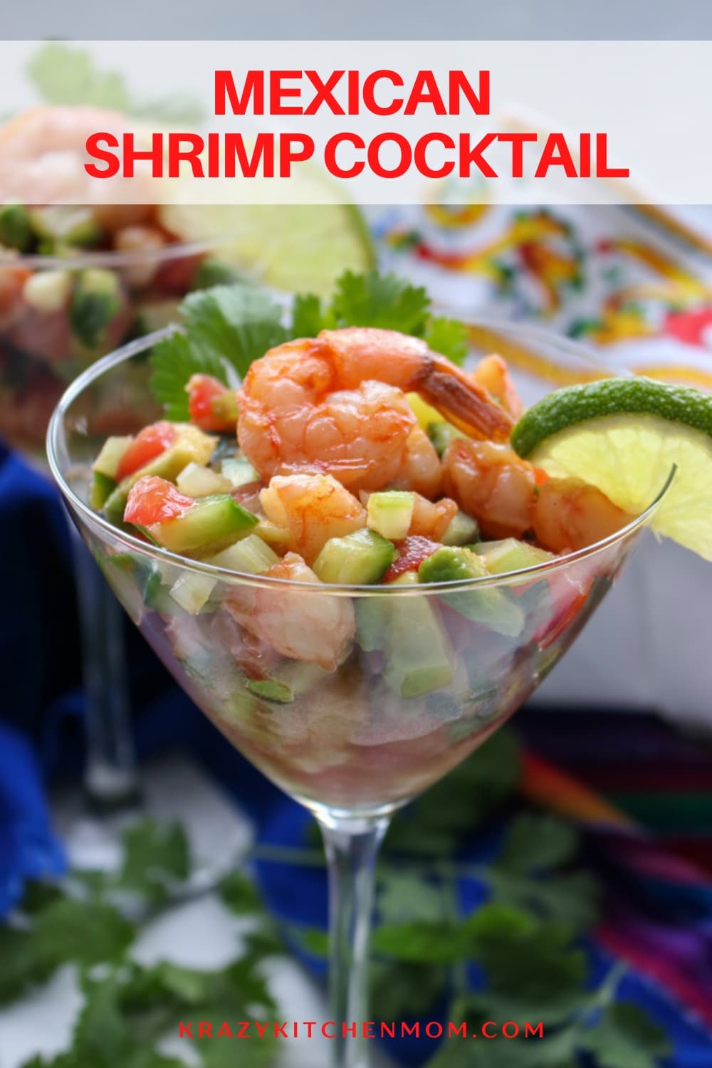 Mexican Style Shrimp Cocktail is a tangy appetizer full of fresh veggies topped off with a store-bought bloody mary mix. via @krazykitchenmom