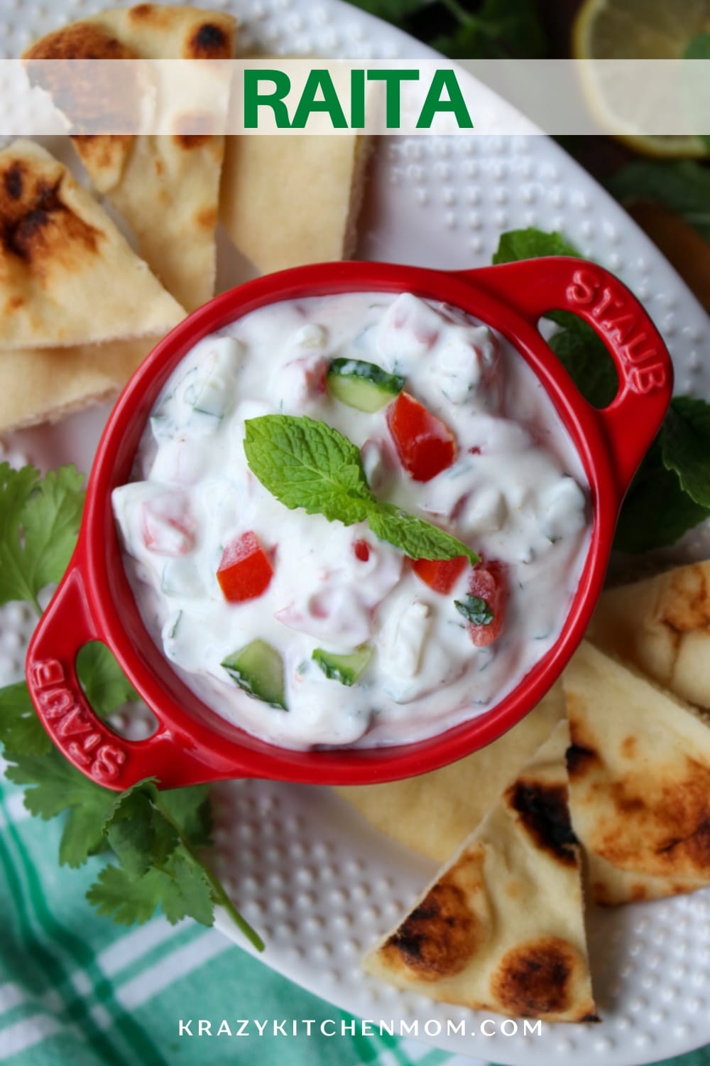 A creamy cool Indian yogurt-based dipping sauce that pairs perfectly with grilled pita bread, fresh veggies dipper, and spicy foods. via @krazykitchenmom