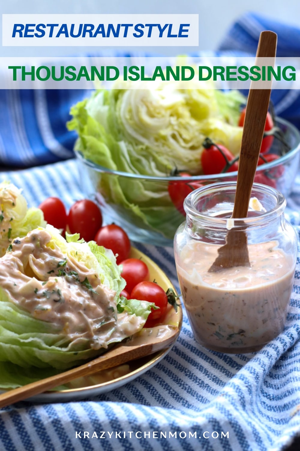 This dressing can be made in advance and will stay good in the refrigerator for 1 week. Store it in an airtight container. 
My favorite airtight containers for homemade salad dressings are small mason jars with lids. They also make a great shaker for mixing vinaigrettes.
I like to garnish the wedge salad shown in the photos with crumpled bacon and onion straws. via @krazykitchenmom