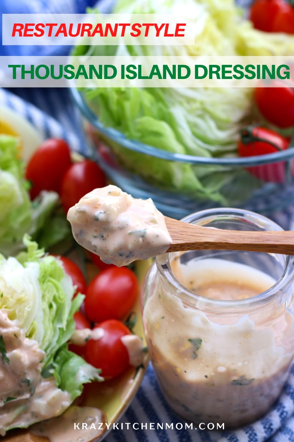 This dressing can be made in advance and will stay good in the refrigerator for 1 week. Store it in an airtight container. 
My favorite airtight containers for homemade salad dressings are small mason jars with lids. They also make a great shaker for mixing vinaigrettes.
I like to garnish the wedge salad shown in the photos with crumpled bacon and onion straws. via @krazykitchenmom