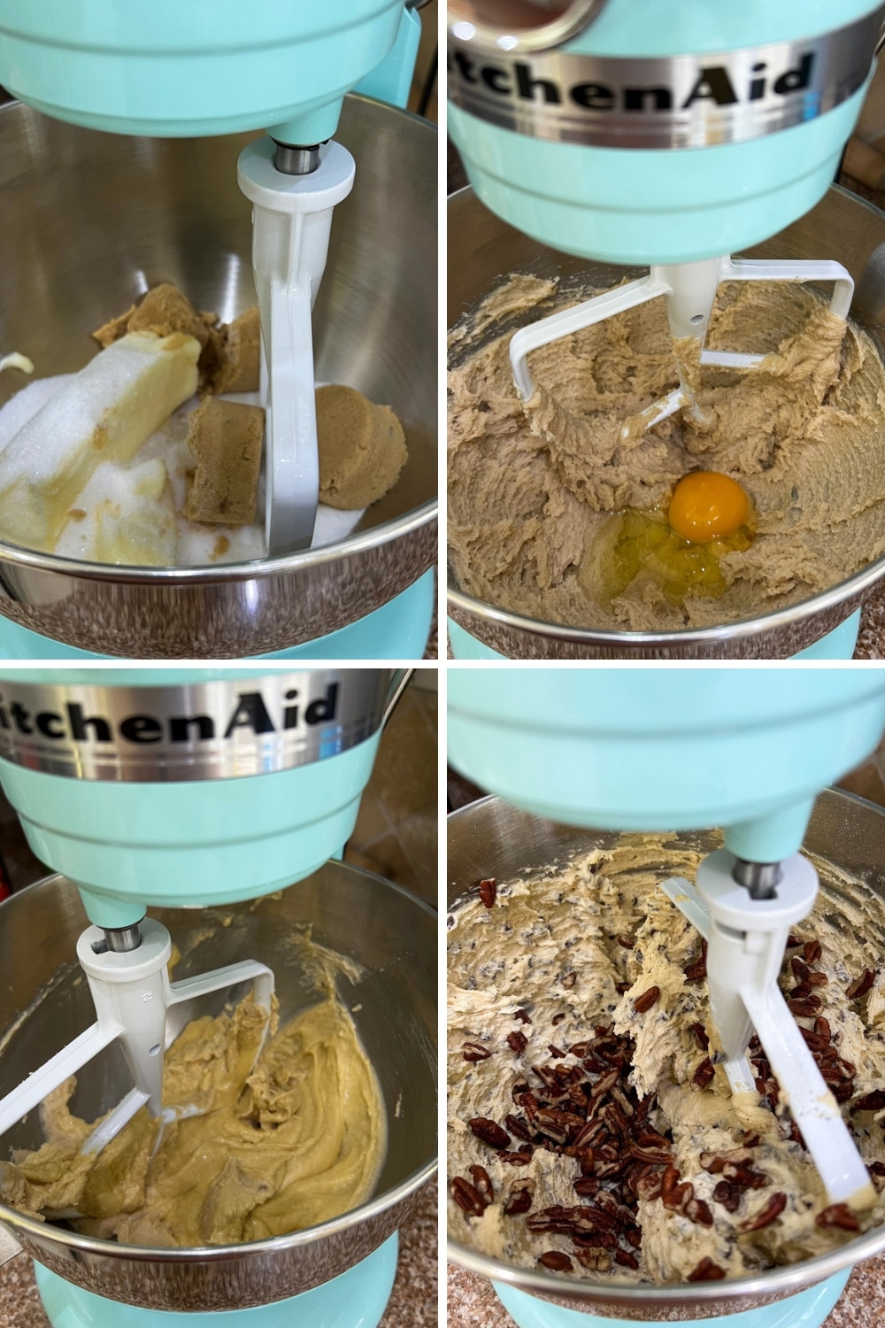 four photos showing how to make toll house cookie bars