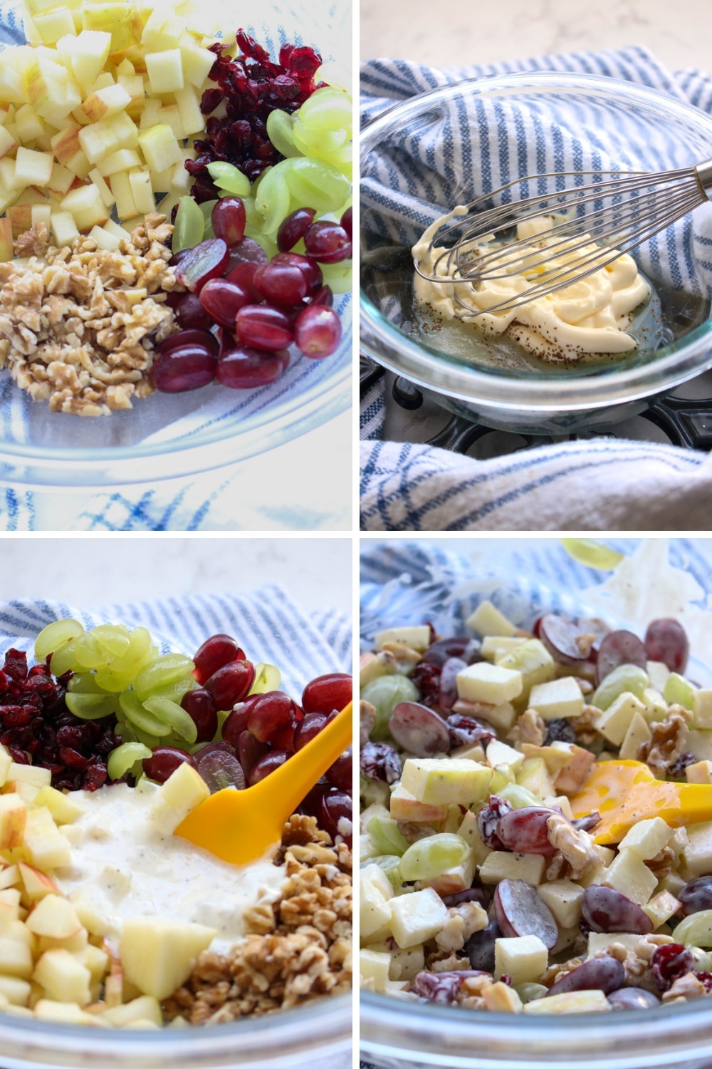 four photos showing how to make Waldorf Salad