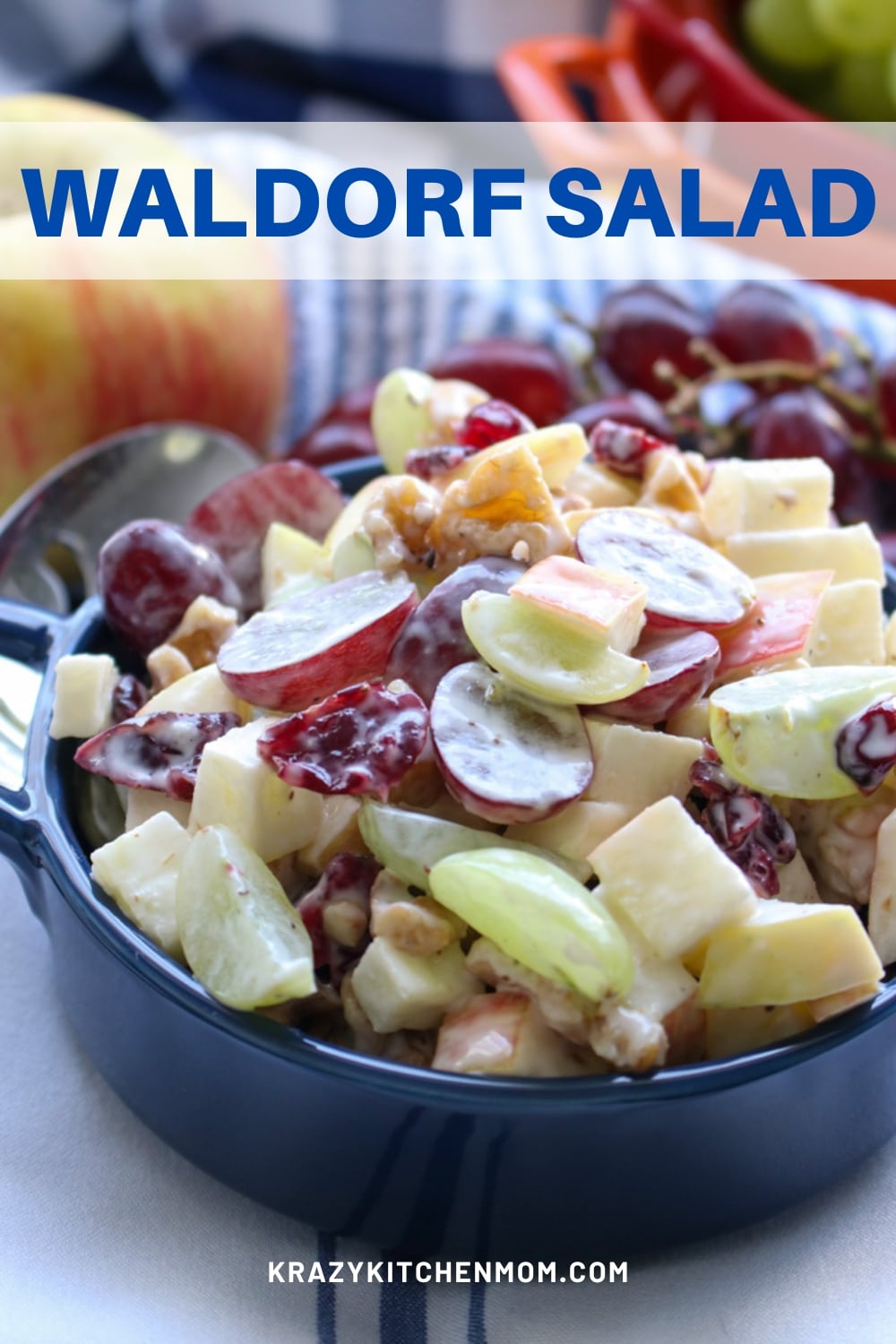 This all-American classic fruit salad is full of cold crispy apples, grapes, and nuts tossed in a sweet and tangy mayonnaise sauce. via @krazykitchenmom