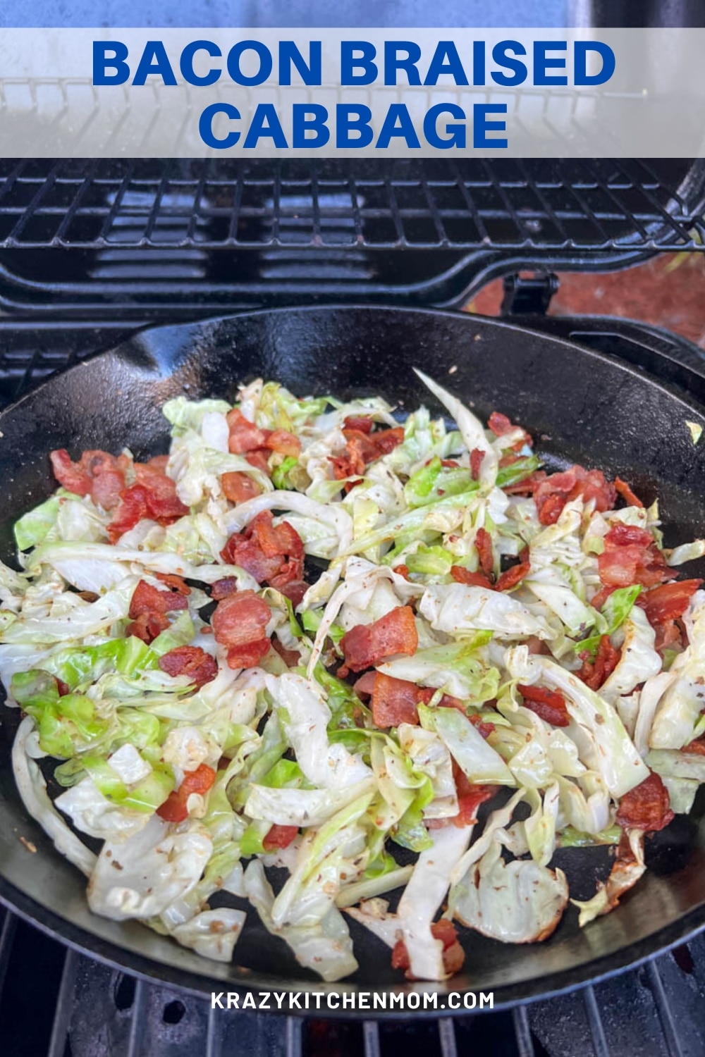 Tender cabbage greens with crispy pieces of bacon. This vegetable side dish is perfect with pork, chicken, corned beef, or fish.  via @krazykitchenmom