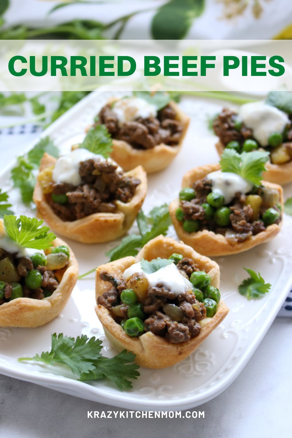 Tasty hand-held pies filled with medium-spice beef curry, potatoes, and peas. Served with a tangy spicy cool Greek yogurt sauce. via @krazykitchenmom