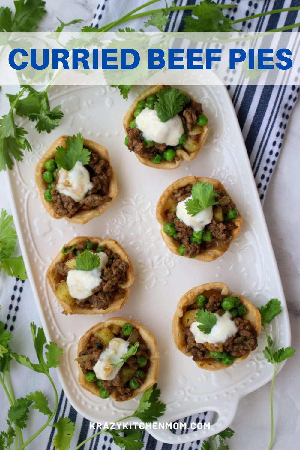 Tasty hand-held pies filled with medium-spice beef curry, potatoes, and peas. Served with a tangy spicy cool Greek yogurt sauce. via @krazykitchenmom