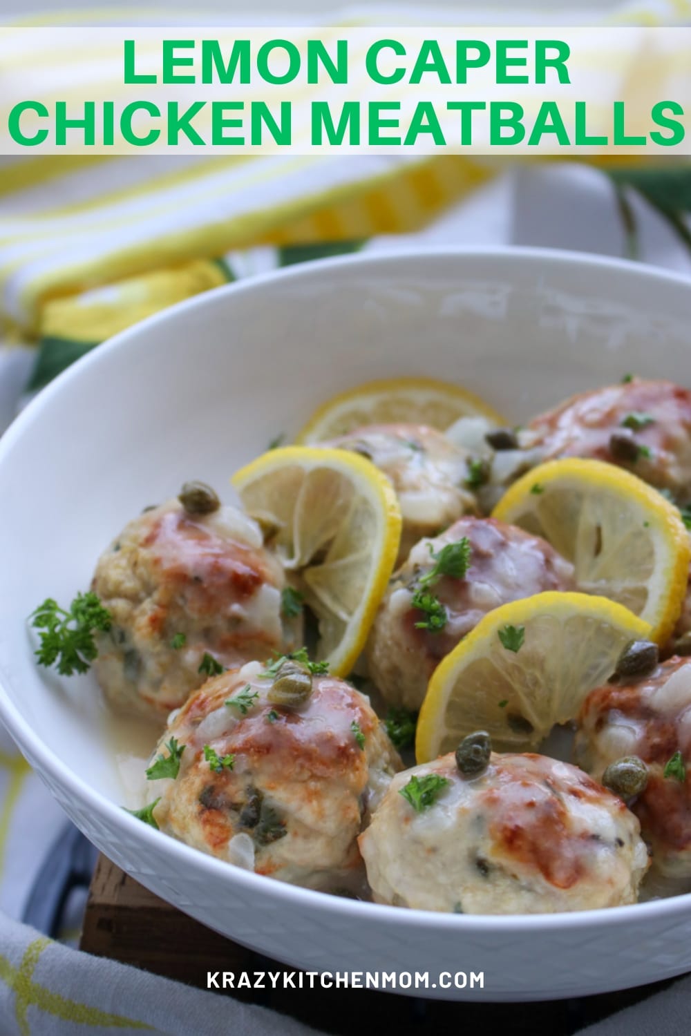 These tender and juicy lemon caper chicken meatballs will tantalize your taste buds! Serve them as an appetizer or a meal with pasta or a salad. via @krazykitchenmom