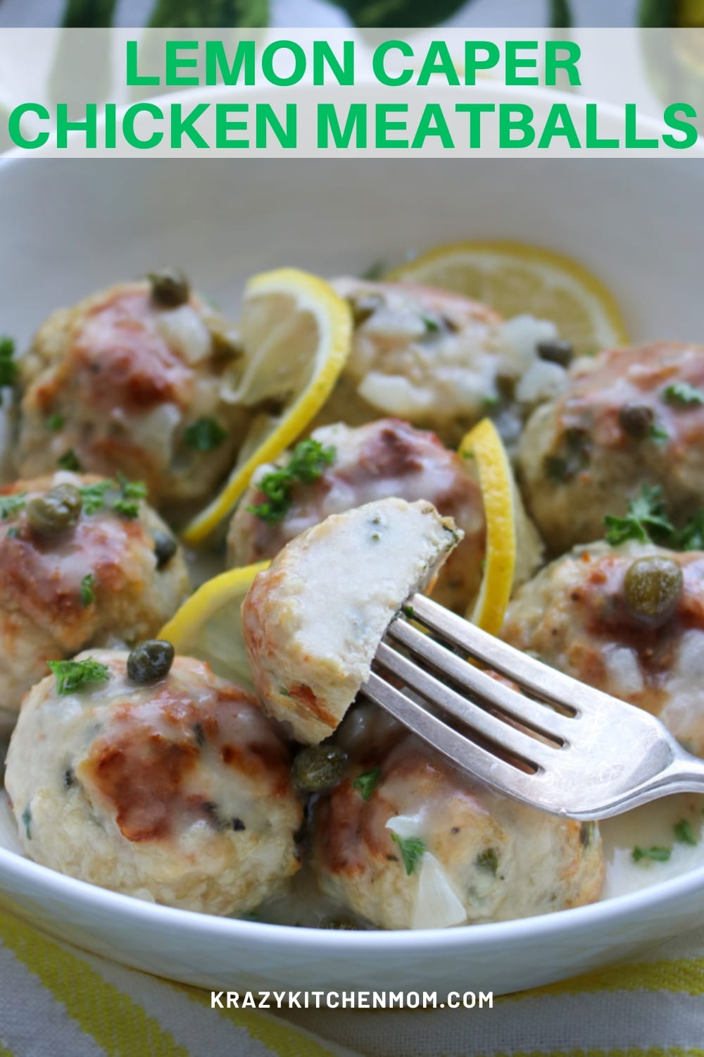 These tender and juicy lemon caper chicken meatballs will tantalize your taste buds! Serve them as an appetizer or a meal with pasta or a salad. via @krazykitchenmom