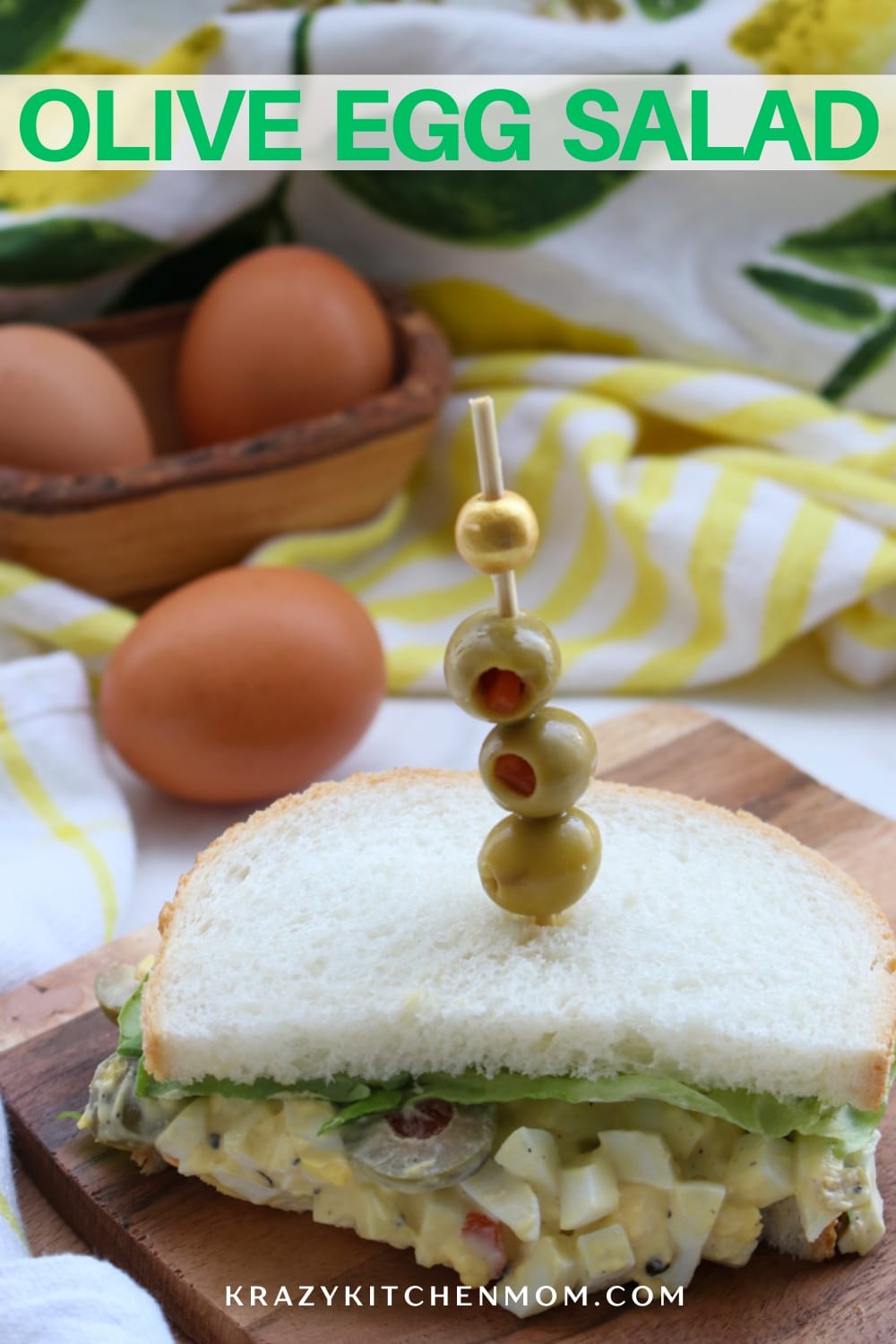 Grab and go egg salad for your lunchtime cravings! Try my Olive Egg Salad as a spring salad or a sandwich for a light, nutritious meal. via @krazykitchenmom