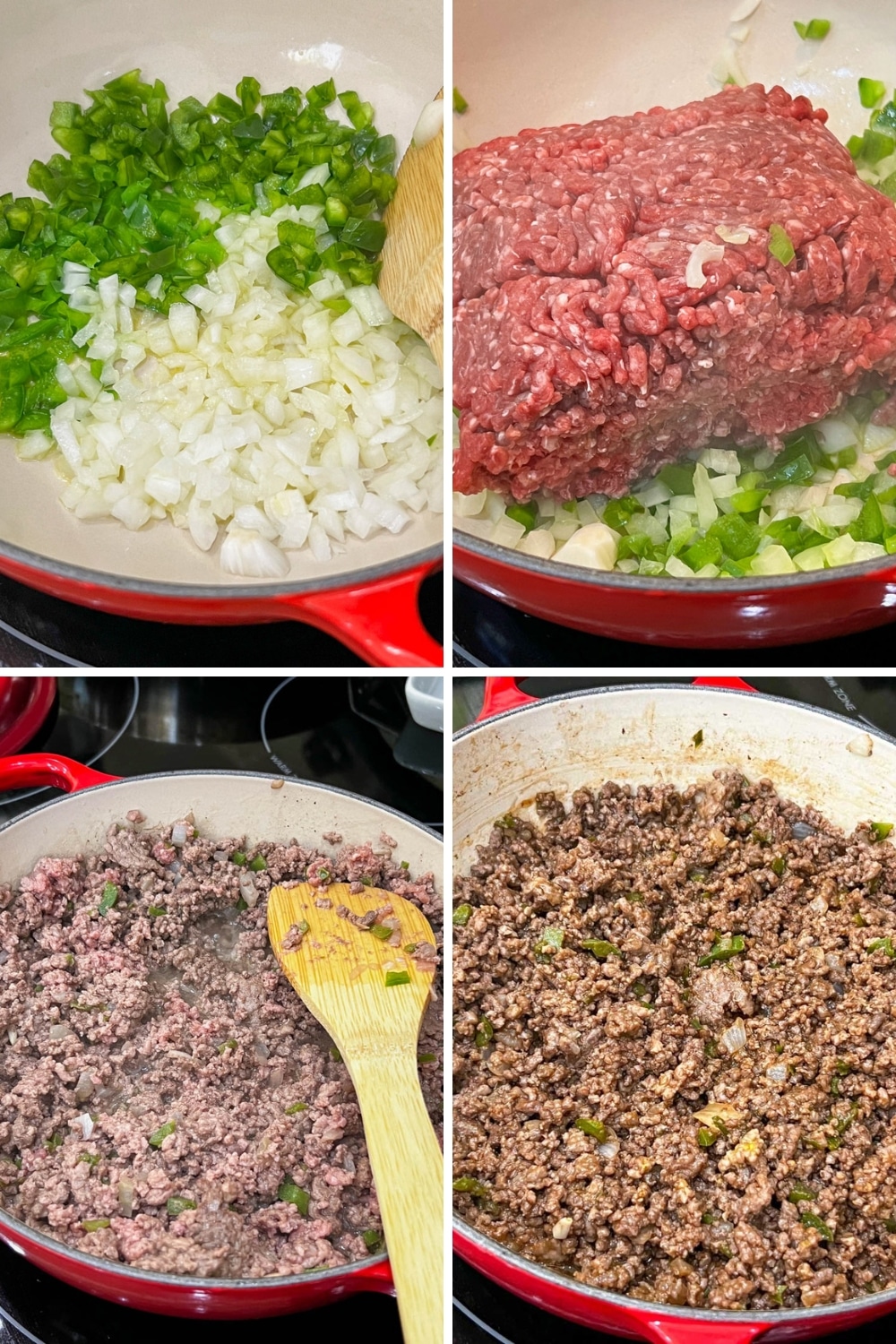 FOUR PHOTOS SHOWING HOW TO MAKE SLOPPY JOE'S