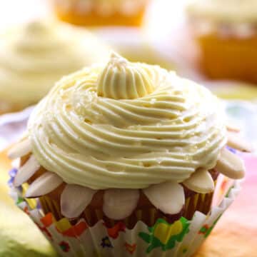 lemon cupcake with almonds around it