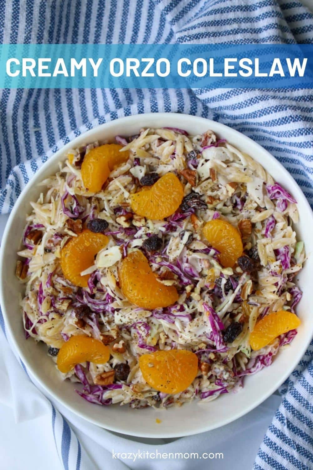 Try this delicious and easy-to-make creamy orzo coleslaw recipe for a light and flavorful summery side dish. via @krazykitchenmom