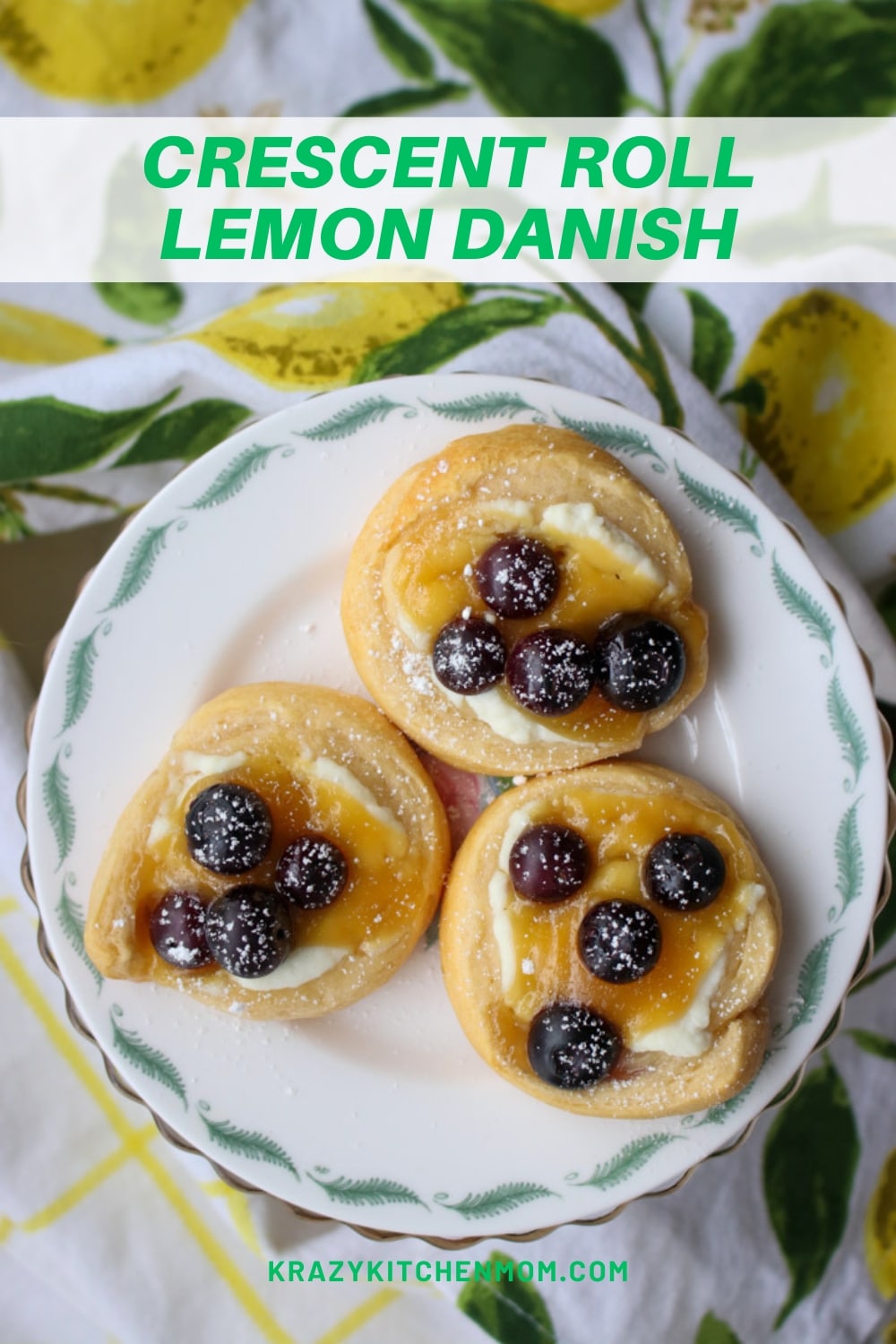 Delicate crescent rolls filled with creamy ricotta cheese, lemon curd, topped with fresh blueberries via @krazykitchenmom