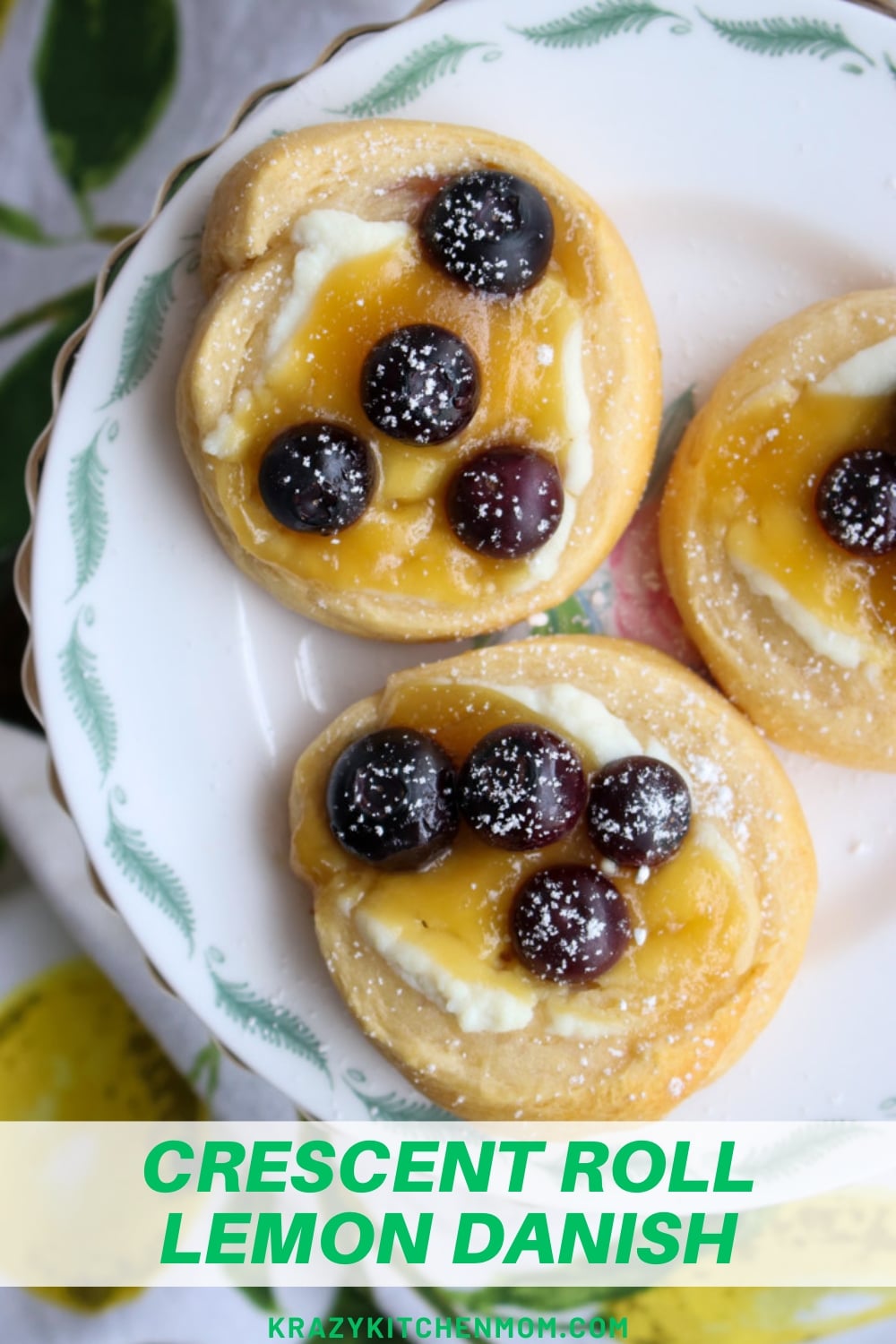 Delicate crescent rolls filled with creamy ricotta cheese, lemon curd, topped with fresh blueberries via @krazykitchenmom