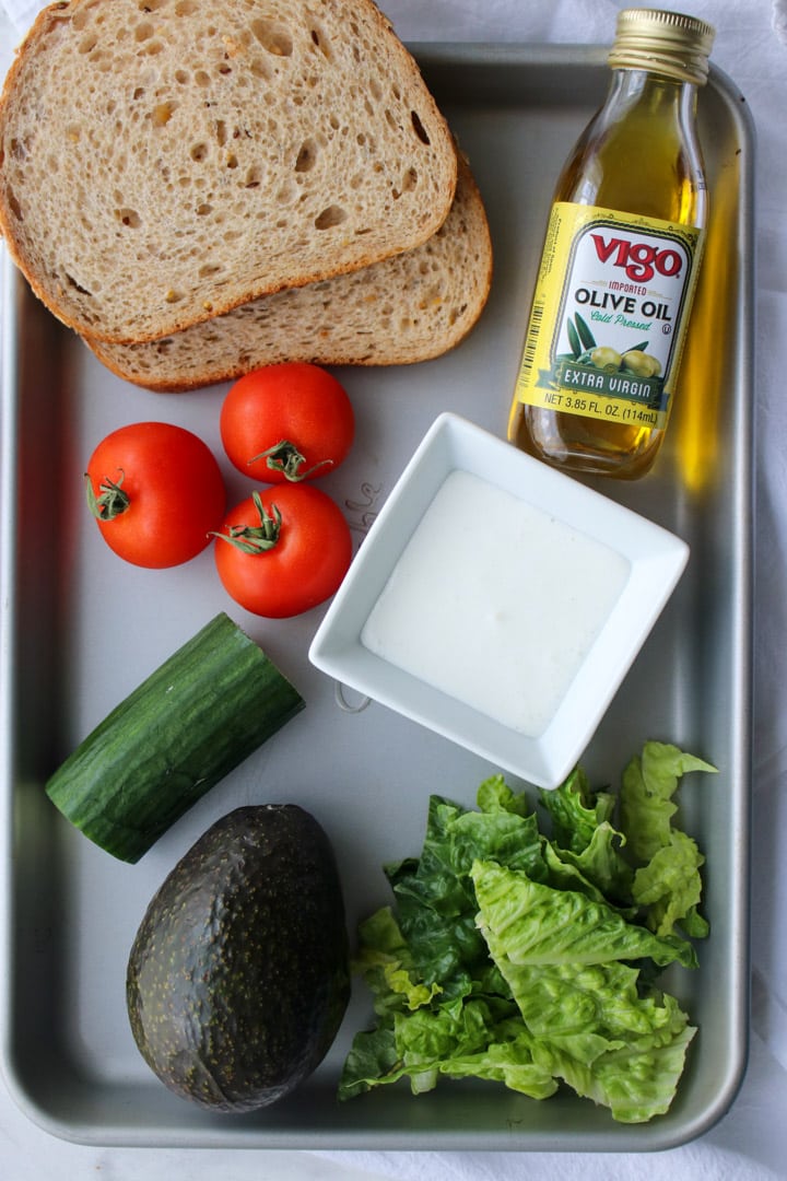 ingredients to make open face garden veggie sandwich