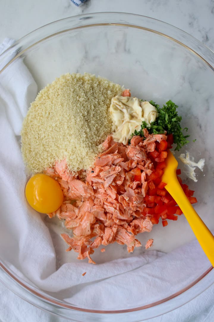 salmon patty ingredients in a bowl