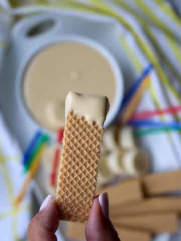 Whipped Cottage Cheese Caramel Dip on a cookie