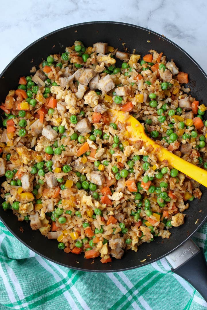 pot of cauliflower pork fried rice