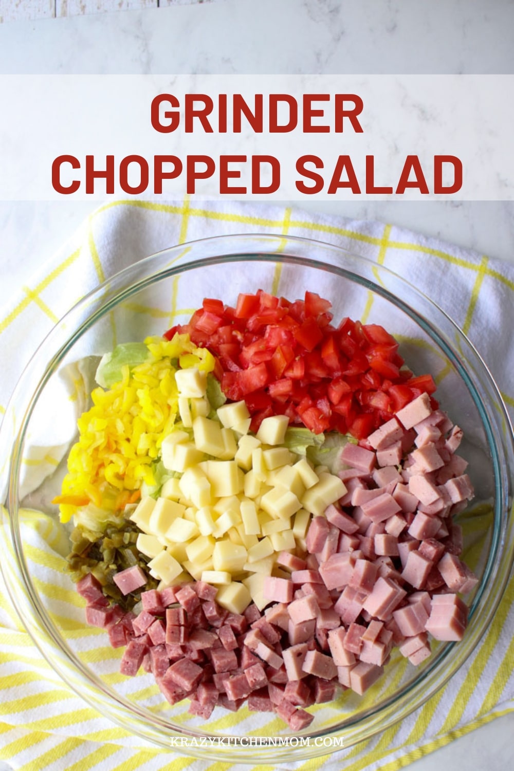 This grinder-chopped salad is a new viral sensation. A fun twist on a favorite hoagie with all of the crunch and no bread. via @krazykitchenmom