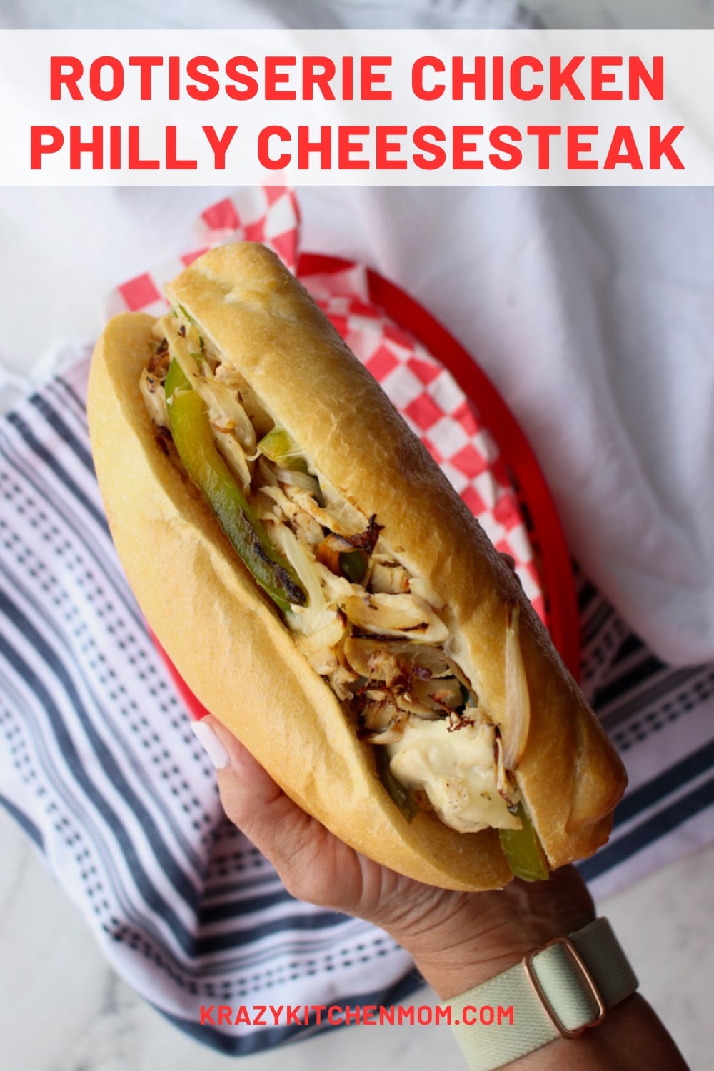 Transform an ordinary store-bought rotisserie chicken into an extraordinary Philly Cheesesteak! Comfort and convenience rolled into one. via @krazykitchenmom