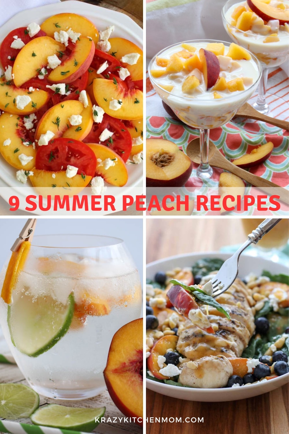 Make summer special with 9 delicious peach recipes! These recipes are perfect for your summer menu, from appetizers to salads to sauces.  via @krazykitchenmom