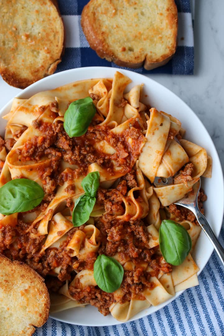 plate of pasta with Italian meat sauce