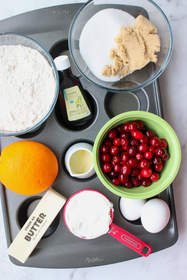 ingredients needed to make cranberry muffins with orange glaze