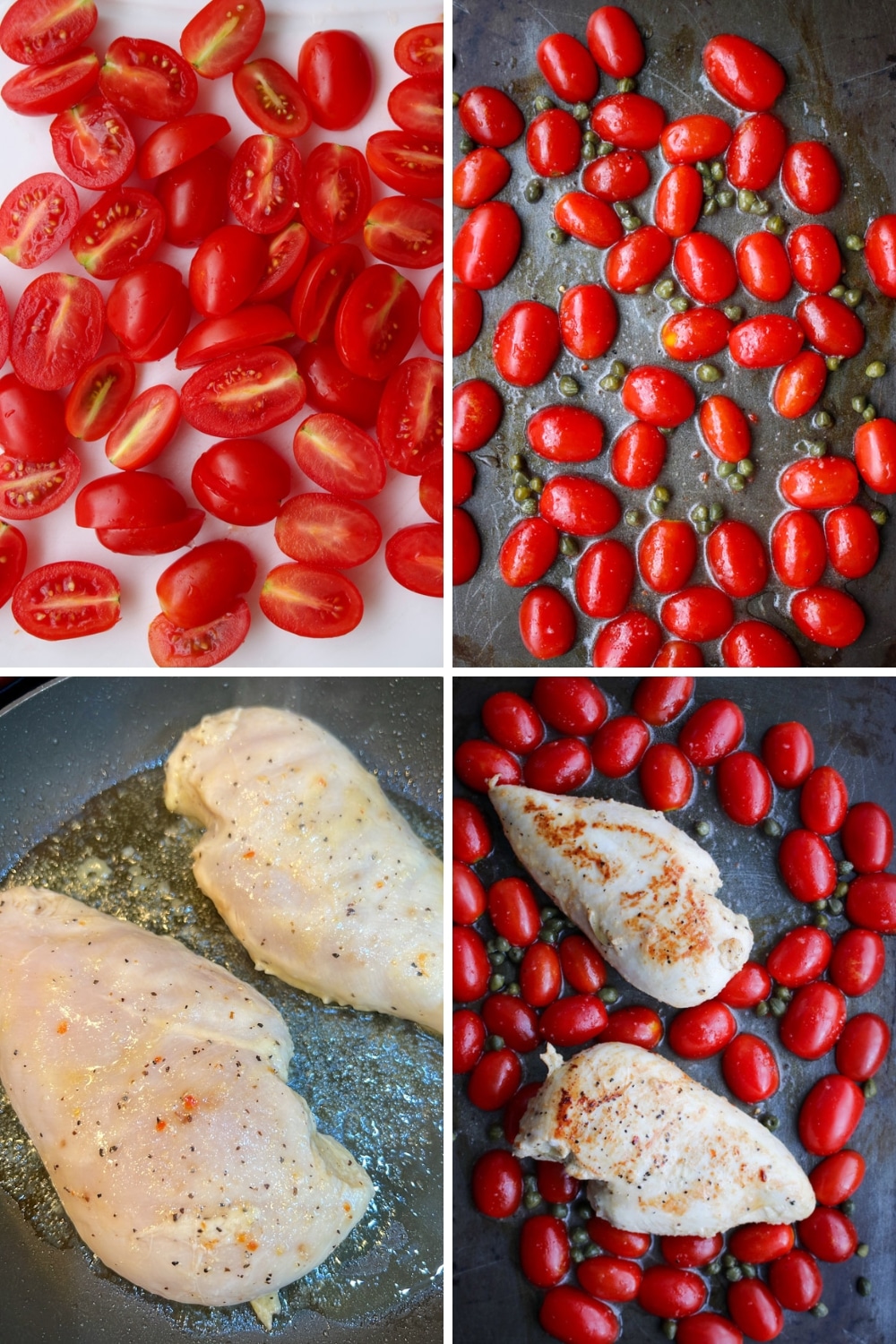 4 photos showing how to make chicken and pasta