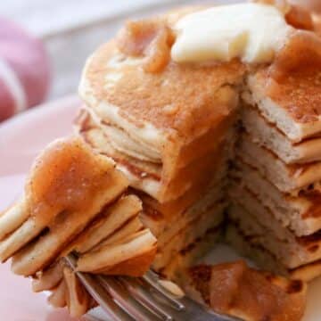 stack of apple butter pancakes