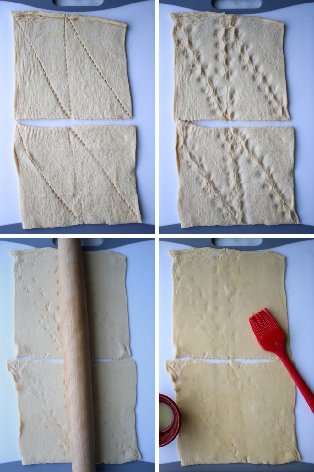 four photos showing how to make cinnamon rolls