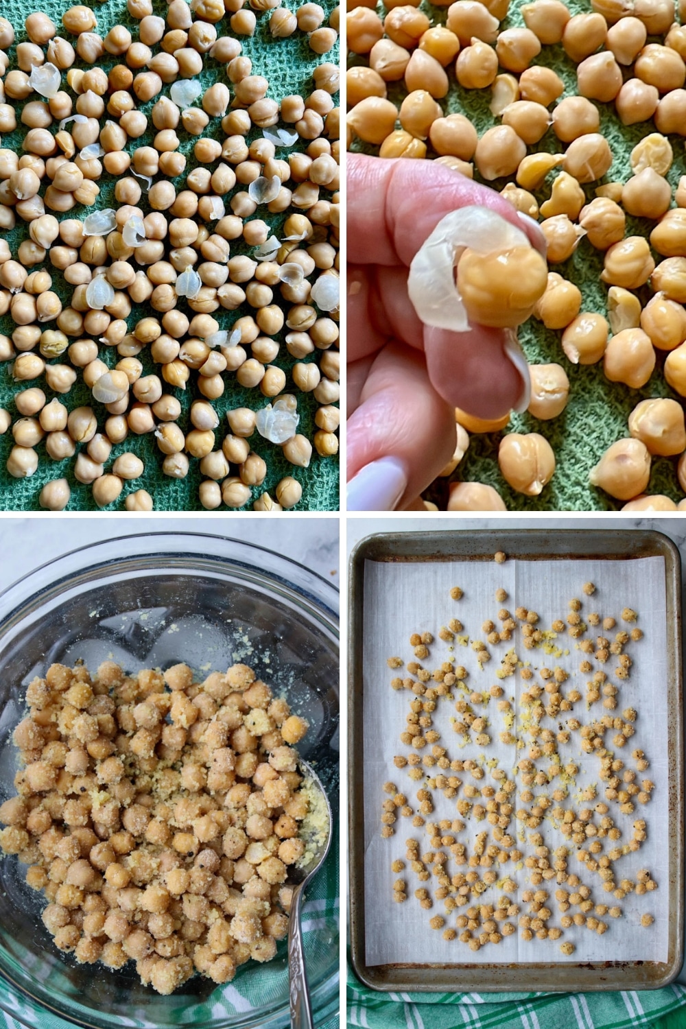 4 photos showing how to roast chickpeas