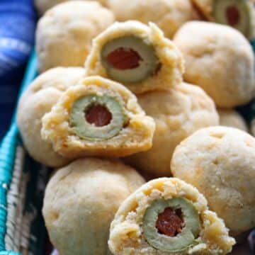 basket of olive cheese bites