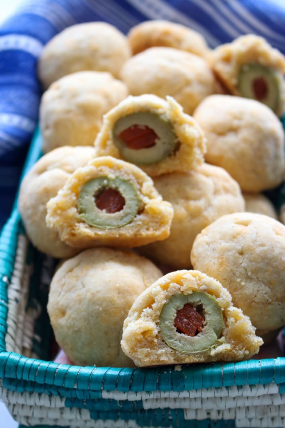 basket of olive cheese bites