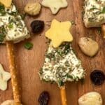 Christmas tree cheese appetizers on a serving board