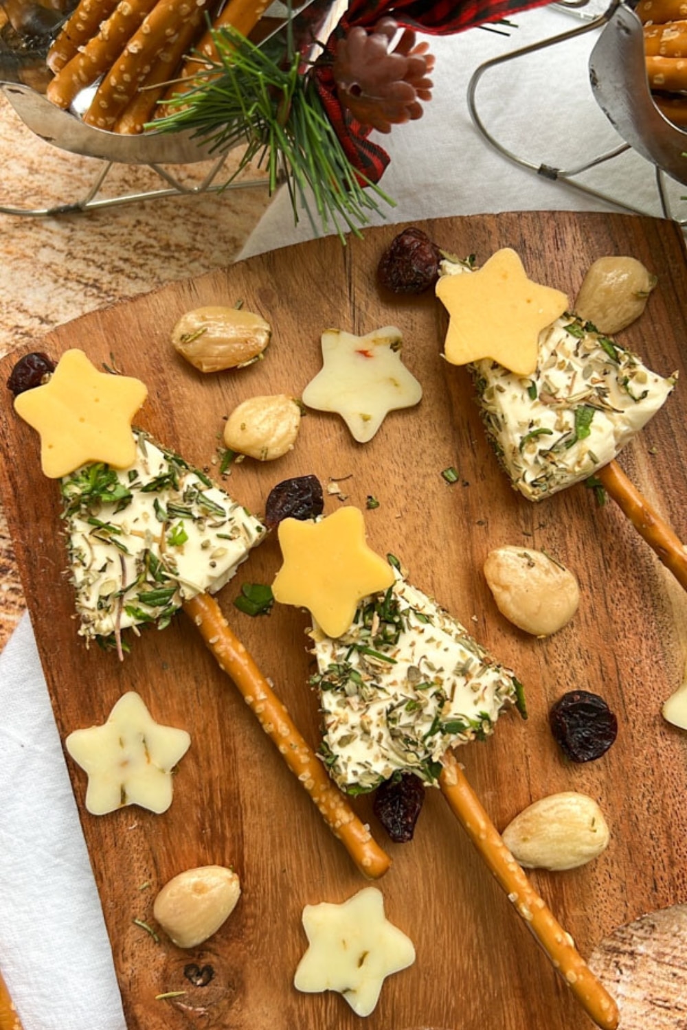 cheese appetizer shaped like a Christmas tree