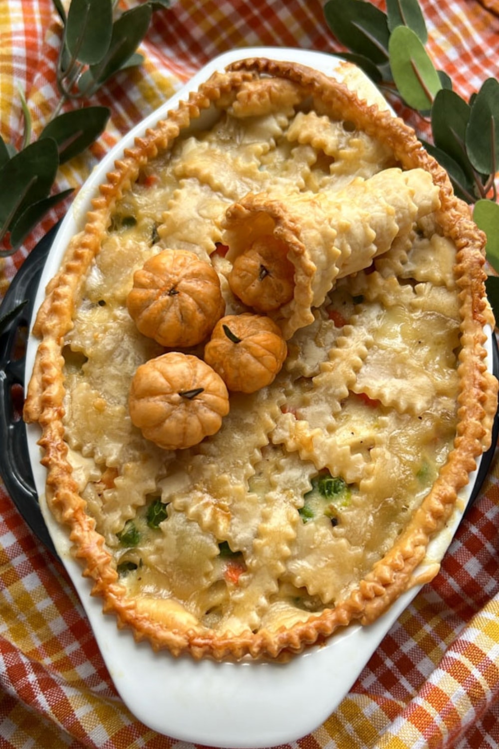 overhead shot of turkey pot pie