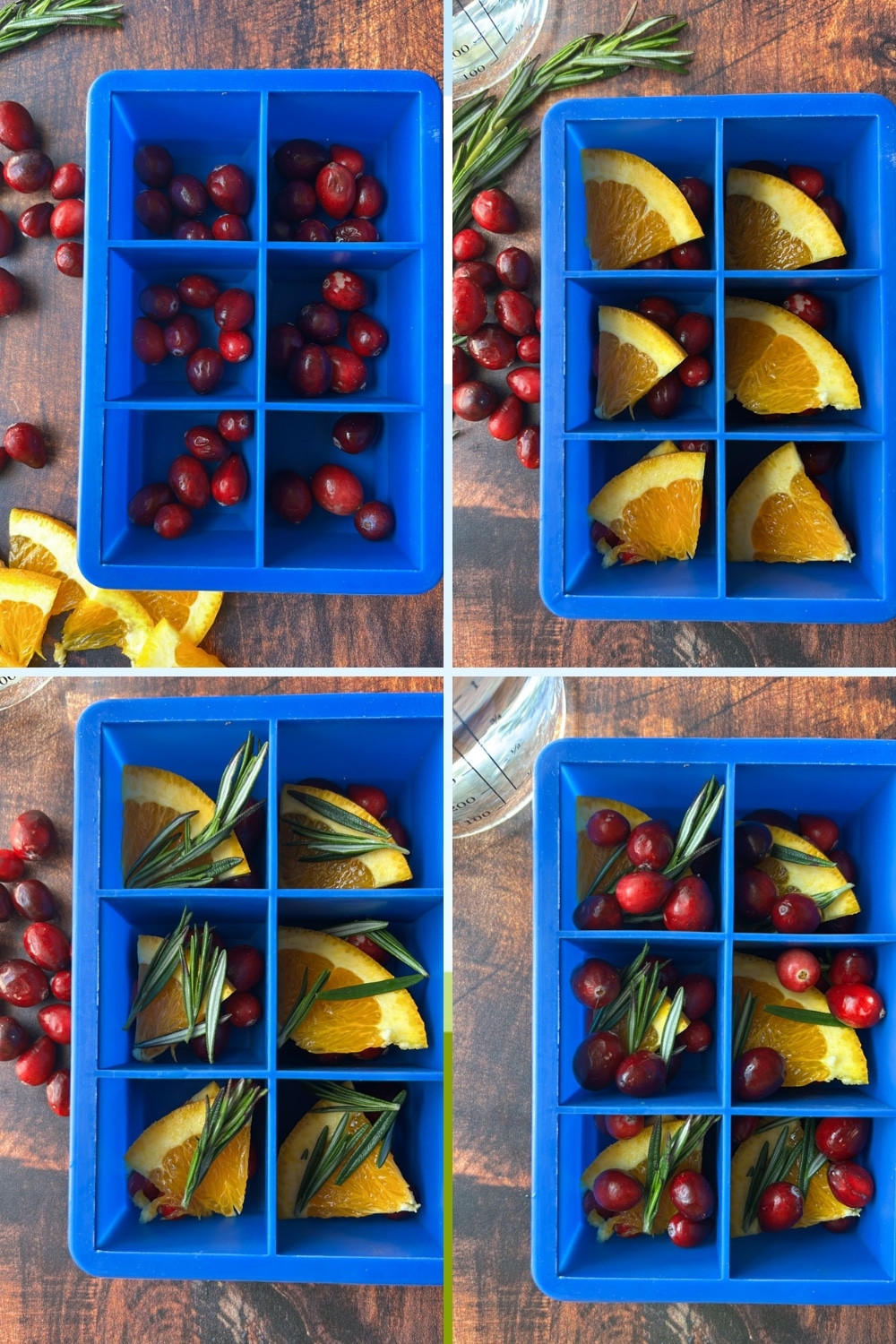 four photos showing how to make fancy ice cubes