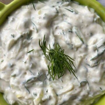 close up of bowl of tzatziki sauce