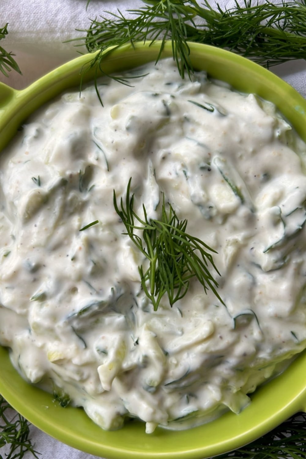 close up of bowl of tzatziki sauce