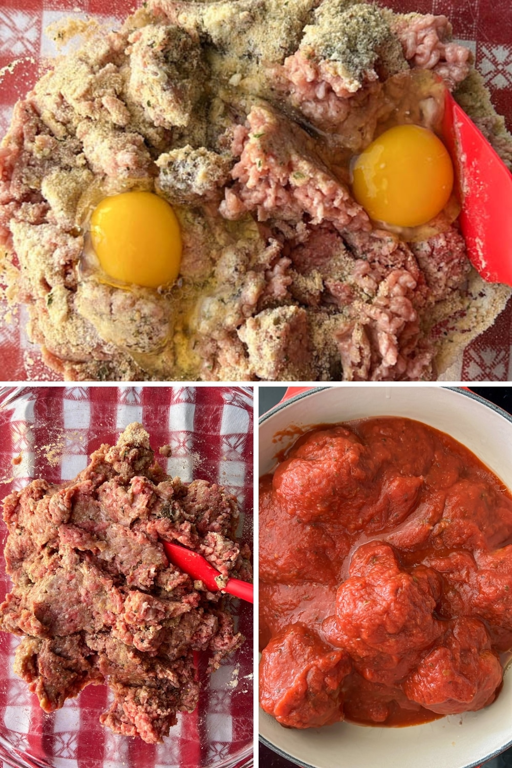 3 photos showing how to make meatballs subs