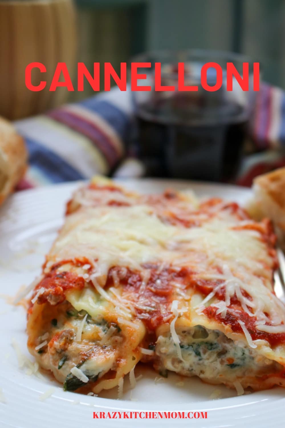 This hearty Italian dish is made from tubes of pasta filled with sausage, spinach, and ricotta cheese baked in a flavorful tomato sauce. via @krazykitchenmom