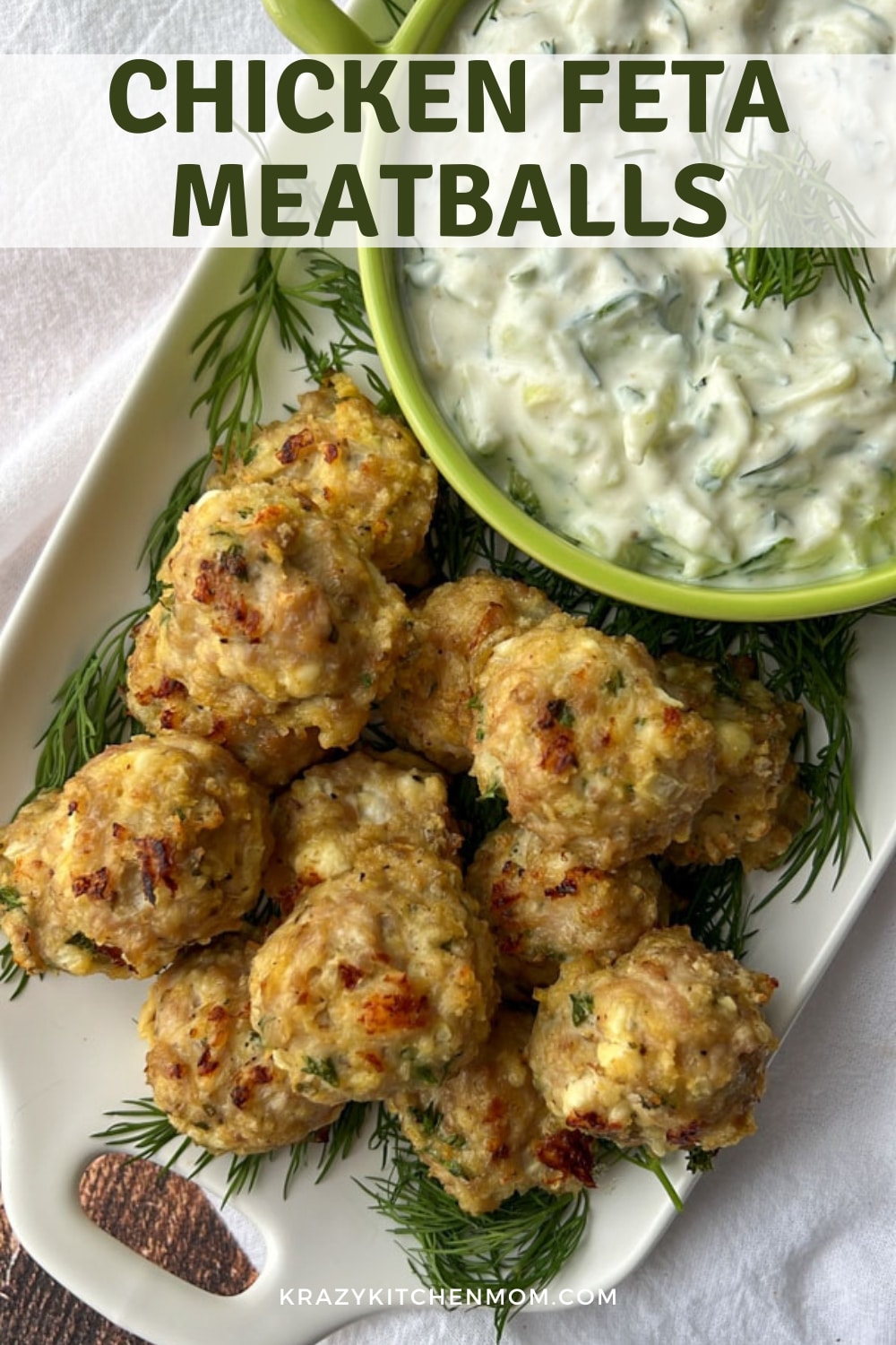 These savory Chicken Feta Meatballs, bursting with Mediterranean flavors, are a delightful twist on traditional meatballs, bringing together the healthiness of chicken and the richness of feta cheese in every bite.  via @krazykitchenmom