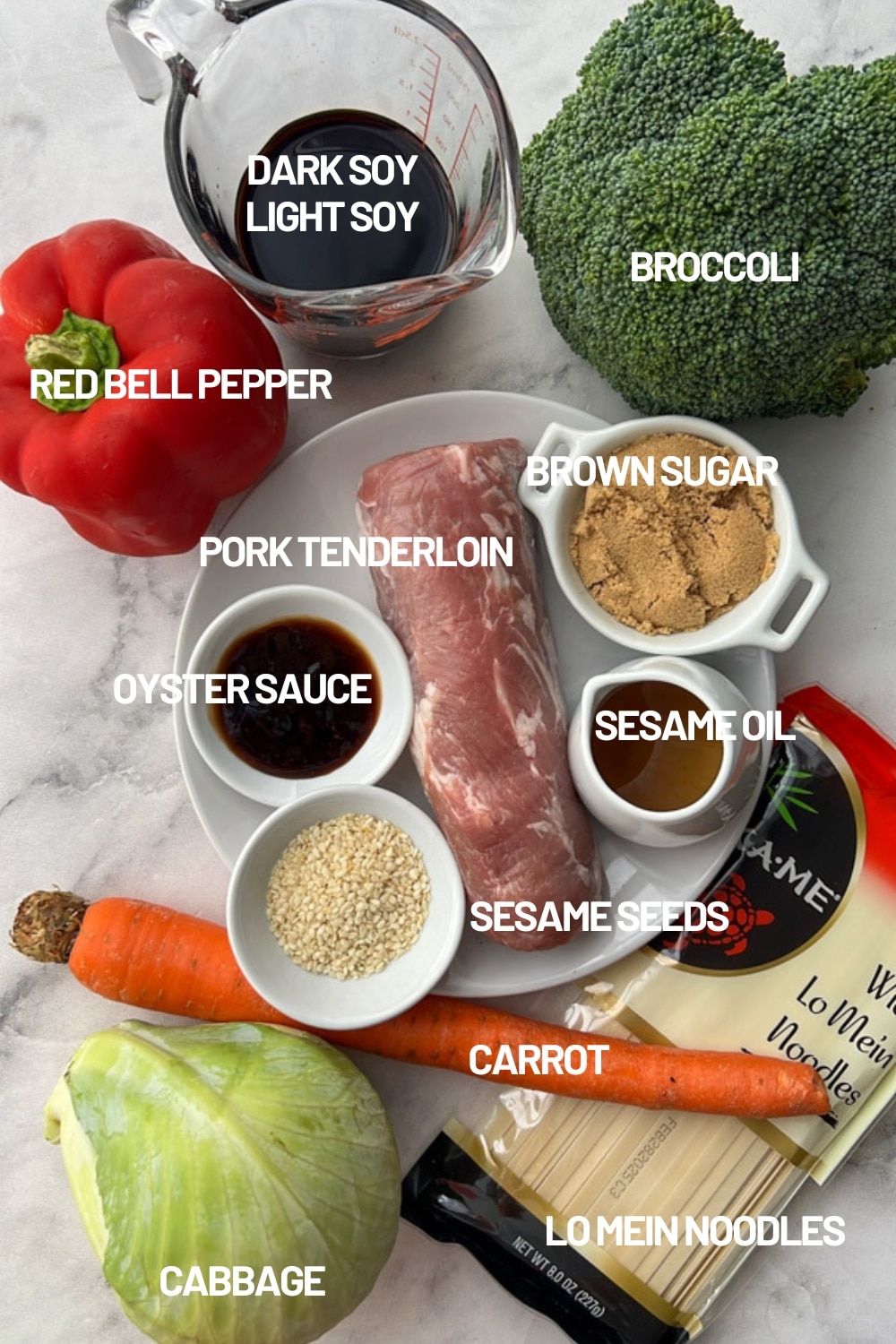 photo of ingredients needed to make pork lo mein