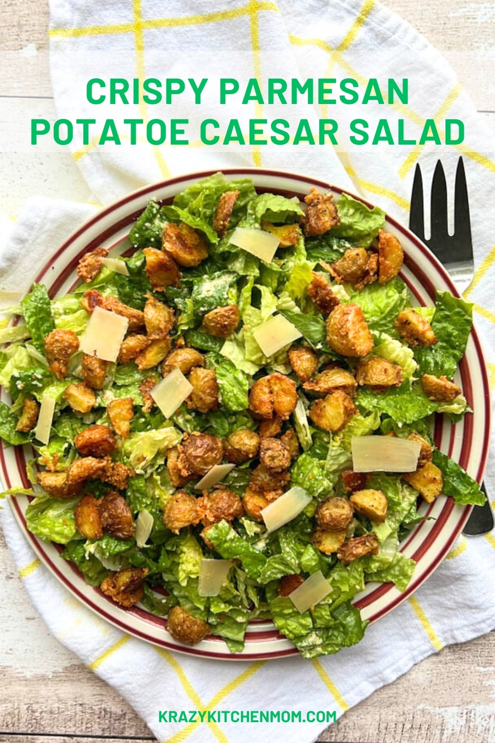 The crunchy potatoes, coated with Parmesan, add a rich and cheesy element to the crisp freshness of the Caesar salad. via @krazykitchenmom
